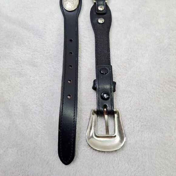 Belt Black Leather & Concho Silver Floral Medallion Medium Western Country Girl - Picture 3 of 10